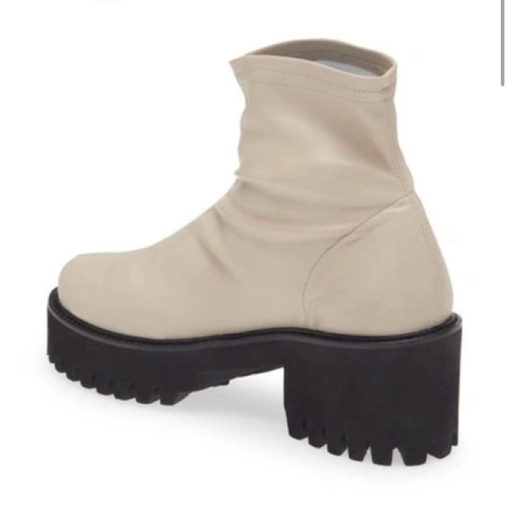 Leather Chic Cream Ankle Boots with Black Soles